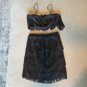 Black Fringe Skirt and Top